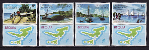 Гренадины и Сент Винсент, 1973, Туризм, Ландшафты, Парусники, Остров Бекия, 4 марки с купонами